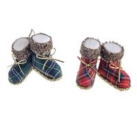 2 x Cute Pair of Nordic/Alpine Style Warm Boot Shaped Christmas Tree Decoration/Bauble/Ornament - Red & Green Tartan - 7 cm