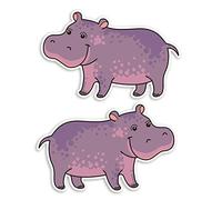 2 x Cute Pink Hippo Vinyl Stickers - Animal Girls Boys Laptop Tablet #10939 (Vinyl Sticker, 10cm Wide)