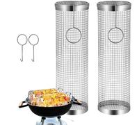 2 X Cylindrical Grill Basket Round Stainless Steel Vegetable Grillnetz for