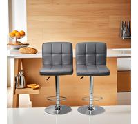 2 x Dark Grey Faux Leather Bar Stools Breakfast Kitchen Chairs Chrome Swivel Set