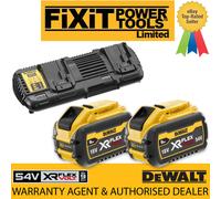 2 x Dewalt DCB547 18v / 54v XR Flexvolt 9.0ah Battery & DCB132 Dual Charger