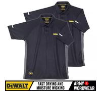 2 x DeWalt Polo Shirt Black Fast-Drying Mens 2 button Trade Pro Work T-Shirt