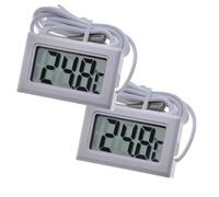 2 x Digital Built-in LCD Thermometer with Remote Sensor Outdoor Sensor - Temperature Monitoring Temperature Room Thermometer for Indoor Office Living Room - for Fridge Freezer Aquarium | White