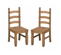2 X Dining Chairs Slat Back Solid Pine Wood Mexican Pair Wooden