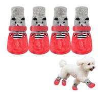 2 x Dog Socks, Adjustable Boots and Waterproof with Non-Slip Paw Protection, for Small and Medium Dogs Indoor and Outdoor Use, Black, Size S, M, L (Red, S)
