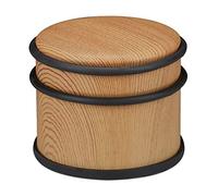 2 x Door Stops for Heavy Doors & Windows, Stainless Steel & Rubber, Wood Look, High Floor Buffer, Diameter 9.5 cm, Brown