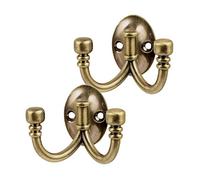 2 x Double Coat Hooks Metal Antique Brass Ball End, Door Robe & Dress Hangers