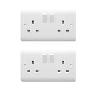 2 x double wall socket in white - switched double plug socket - 13A 250V electrical wall socket -2 gang curved edge socket.