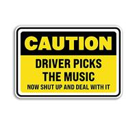 2 x Driver Picks The Music Vinyl Stickers - Warning Funny DJ Joke Comedian Dad Mancave Home Car Songs Bedroom Door Sign Birthday Christmas Gift Sticker (10cm Wide)