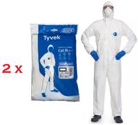 2 x DuPont Tyvek 500 Xpert Hooded Protective Disposable Coverall Size XL