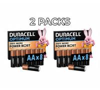 2 x DURACELL Optimum AA Batteries (8 Pack) | Total 16 AA | Alkaline 1.5V | 200%