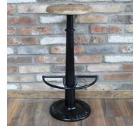 2 x Dutch Black Metal and Wood Round Bar Stool