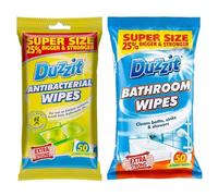 2 x Duzzit Antibacterial & Bathroom Cleaning Wipes 50 Wipes Each Extra Strong Multi Surface Kitchen Bathroom Sink Shower Household Cleaner Kills 99.9% Bacteria Sold by VR ANGEL