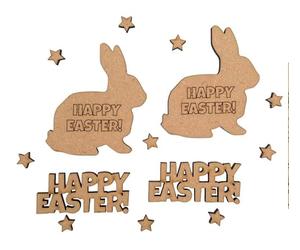 2 x Easter Rabbit 2X Happy Easter Pop Out MDF Craft Laser Cut Card Making Decorations