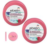 2 x ebelin Nail Polish Remover Pads, Wild Berry, Acetone-Free Formula, with Berry Fragrance, Nail Polish Remover Pads, Acetone-Free, Mild and Nourishing, Travel Size, 2 x 30 Pads by Balea +Bonus