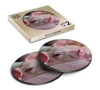 2 x Eco Boxed Cork Coasters - Adorable Pink Piglet Farm Pigs Drink Cup Mug Glass Table Mat #8822