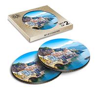 2 x Eco Boxed Cork Coasters - Amalfi Cityscape Mediterranean Sea Italy Drink Cup Mug Glass Table Mat #44074