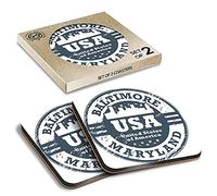 2 x Eco Boxed Cork Coasters - Baltimore Maryland Drink Cup Mug Glass Table Mat #4047