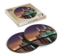 2 x Eco Boxed Cork Coasters - Battersea Power Station at Night Drink Cup Mug Glass Table Mat #44232