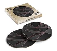 2 x Eco Boxed Cork Coasters - Black Pink Abstract Art Deco Drink Cup Mug Glass Table Mat #21238