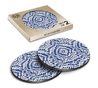 2 x Eco Boxed Cork Coasters - Blue White Tie Dye Pattern Retro Drink Cup Mug Glass Table Mat #14869