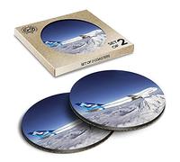 2 x Eco Boxed Cork Coasters - Boeing 747 Mountains Ski Holiday Drink Cup Mug Glass Table Mat #44414