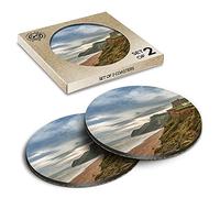 2 x Eco Boxed Cork Coasters - Burton Bradstock Dorset Beach UK Drink Cup Mug Glass Table Mat #16175