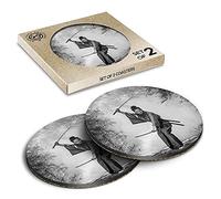 2 x Eco Boxed Cork Coasters - BW - Japanese Samurai Warrior Japan Drink Cup Mug Glass Table Mat #43076