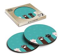 2 x Eco Boxed Cork Coasters - Cat Paws Cute Turquoise Drink Cup Mug Glass Table Mat #14270