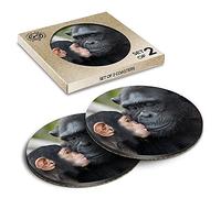 2 x Eco Boxed Cork Coasters - Chimpanzee Mother & Baby Chimp Drink Cup Mug Glass Table Mat #16106