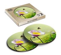 2 x Eco Boxed Cork Coasters - Cute Bumblebee Flower Bee Drink Cup Mug Glass Table Mat #2630