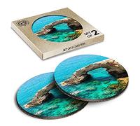 2 x Eco Boxed Cork Coasters - Cyprus Bridge of Lovers Beach Drink Cup Mug Glass Table Mat #3224