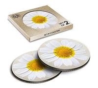 2 x Eco Boxed Cork Coasters - Daisy Flower Garden Nature Drink Cup Mug Glass Table Mat #2744