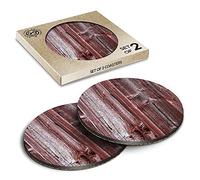 2 x Eco Boxed Cork Coasters - Dark Red Wooden Oak Pattern Wood Drink Cup Mug Glass Table Mat #44848