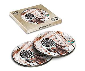 2 x Eco Boxed Cork Coasters - Dream Catchers Tribal Boho Hippy Drink Cup Mug Glass Table Mat #21477