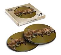 2 x Eco Boxed Cork Coasters - Field Mice Mouse Animal Drink Cup Mug Glass Table Mat #14597