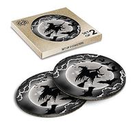 2 x Eco Boxed Cork Coasters - Flying Witch Witchcraft Bats Drink Cup Mug Glass Table Mat #14408