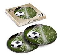 2 x Eco Boxed Cork Coasters - Football Goal Ball Sports Drink Cup Mug Glass Table Mat #14512