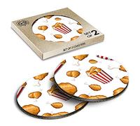 2 x Eco Boxed Cork Coasters - Fried Chicken Takeaway Food Pattern Drink Cup Mug Glass Table Mat #45081