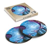 2 x Eco Boxed Cork Coasters - Gardens by the Bay Singapore Drink Cup Mug Glass Table Mat #12725