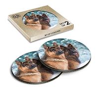 2 x Eco Boxed Cork Coasters - German Shepherd Dog Alsatian Winter Drink Cup Mug Glass Table Mat #15520