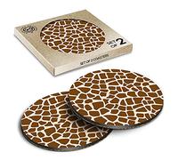 2 x Eco Boxed Cork Coasters - Giraffe Pattern Print Africa Animal Drink Cup Mug Glass Table Mat #14483