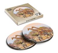 2 x Eco Boxed Cork Coasters - Giraffe Zebra Wild Animals Africa Drink Cup Mug Glass Table Mat #21600