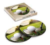 2 x Eco Boxed Cork Coasters - Golf Ball Sports Drink Cup Mug Glass Table Mat #8801