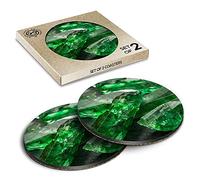 2 x Eco Boxed Cork Coasters - Green Emerald Stone Uncut Drink Cup Mug Glass Table Mat #3328