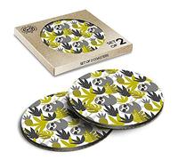 2 x Eco Boxed Cork Coasters - Green Sloth Pattern Sloths Animals Drink Cup Mug Glass Table Mat #45233