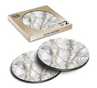 2 x Eco Boxed Cork Coasters - Grey White Gold Marble Effect Pattern Drink Cup Mug Glass Table Mat #24432