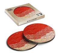 2 x Eco Boxed Cork Coasters - Japanese Golden Great Wave Drink Cup Mug Glass Table Mat #2662