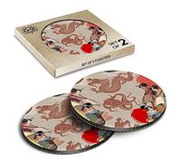 2 x Eco Boxed Cork Coasters - Japanese People Dragon Art Drink Cup Mug Glass Table Mat #3395
