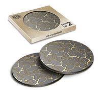 2 x Eco Boxed Cork Coasters - Lattice Gold Flowers Art Deco Drink Cup Mug Glass Table Mat #21060